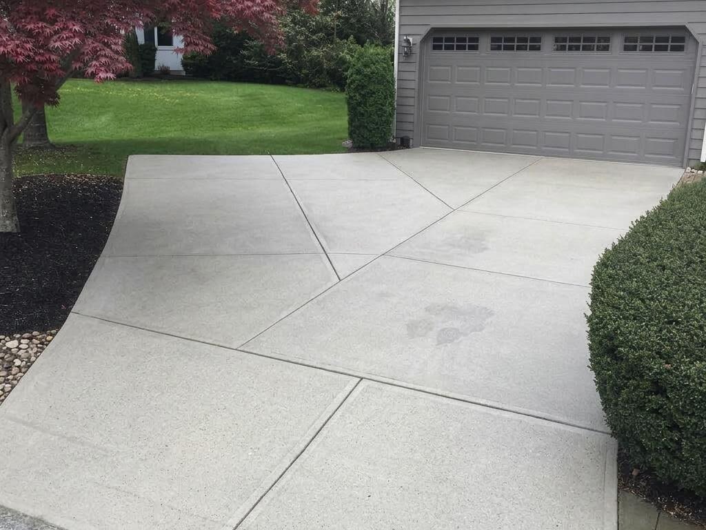 Clean poured-concrete driveway after surface cleaning