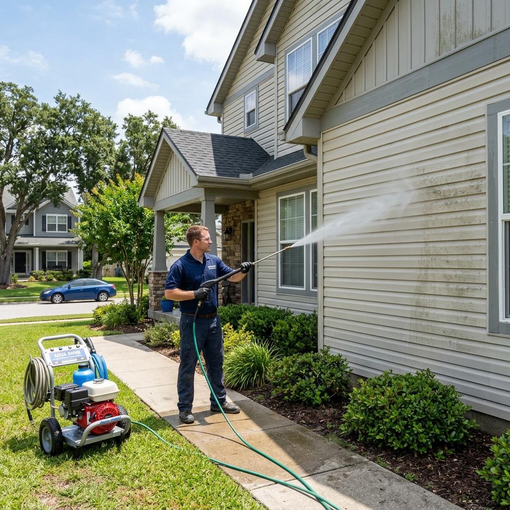 Professional pressure washing in progress